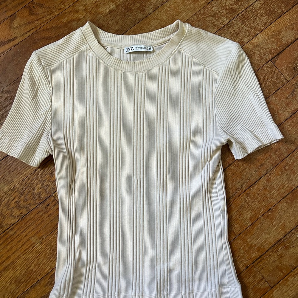Zara Cream Ribbed Women's Top